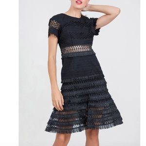 Jonathan Simkhai Lace Trimmed Woven Dress in Black